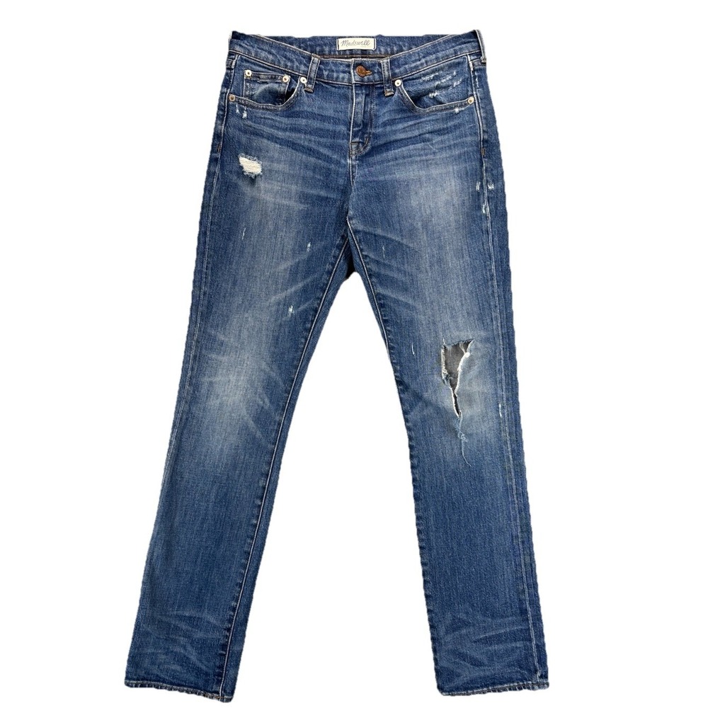 Madewell Jeans Womens 26 Blue Slim Boyjean‎ Stretch Denim Mid Rise Distressed